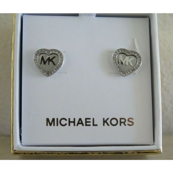 Michael Kors MKJX6260040 Silver Tone Pavé Crystals Monogram Earrings - Picture 1 of 9